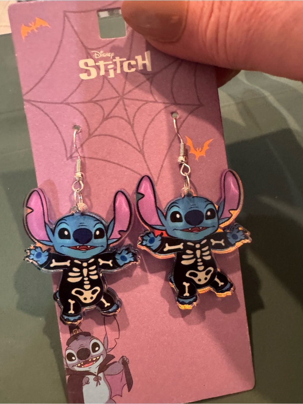 Disney Stitch Black & Blue Skeleton Dangle Earrings